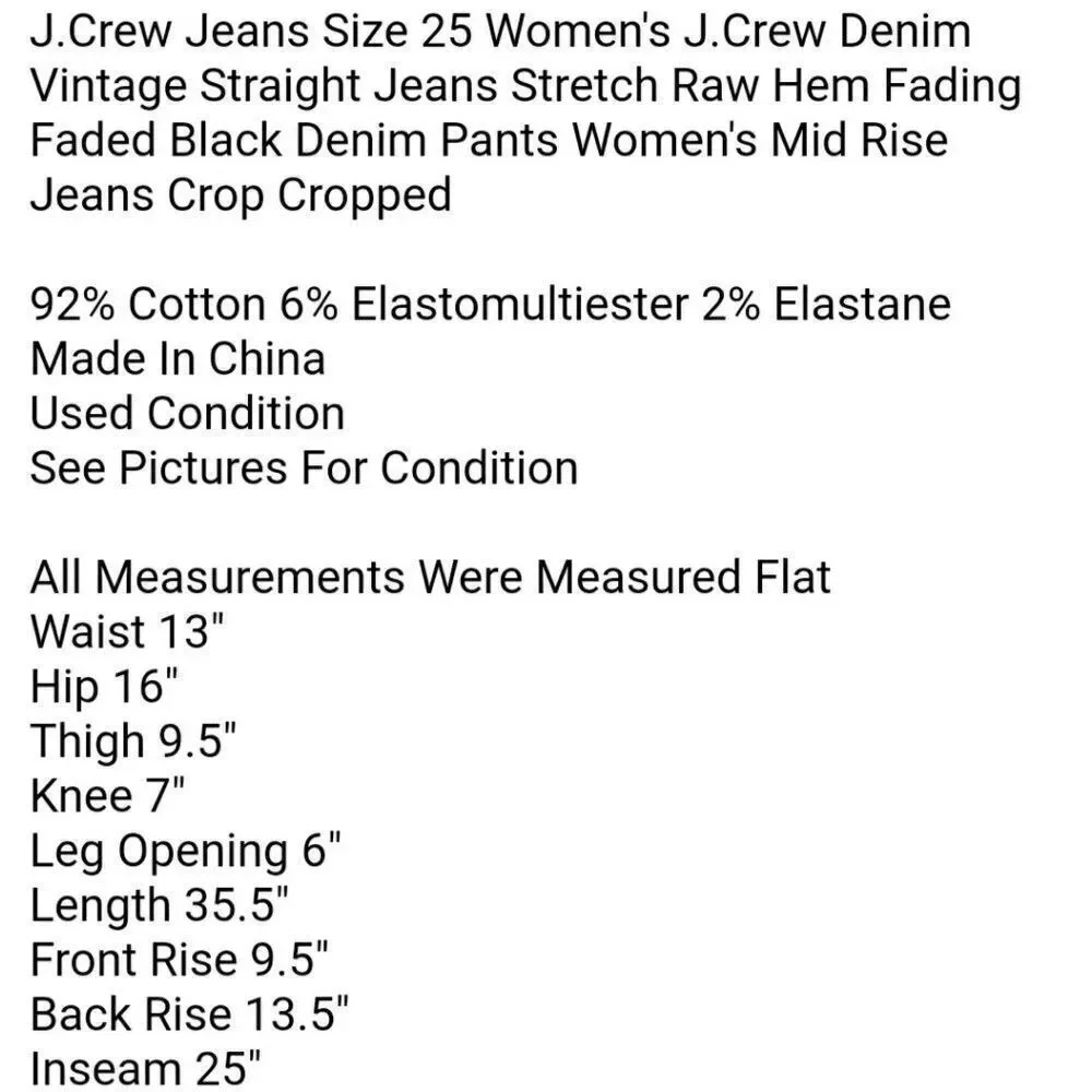 J.Crew Jeans Size 25 Women's J.Crew Denim Vintage Straight Jeans Stretch Raw Hem